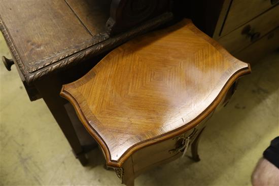 A pair of Louis XV style serpentine fronted two drawer kingwood chest, on slender cabriole legs, W.46cm